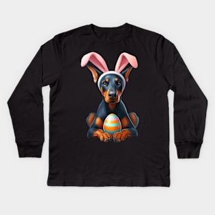 Easter Doberman Pinscher Dog Kids Long Sleeve T-Shirt